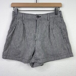 Uniqlo Shorts Women S Blue Striped Linen Blend Nautical Coastal Vacation Minimal